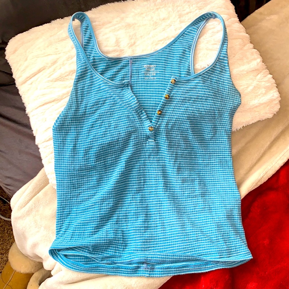 L stretchy Blue and white striped old navy tank top